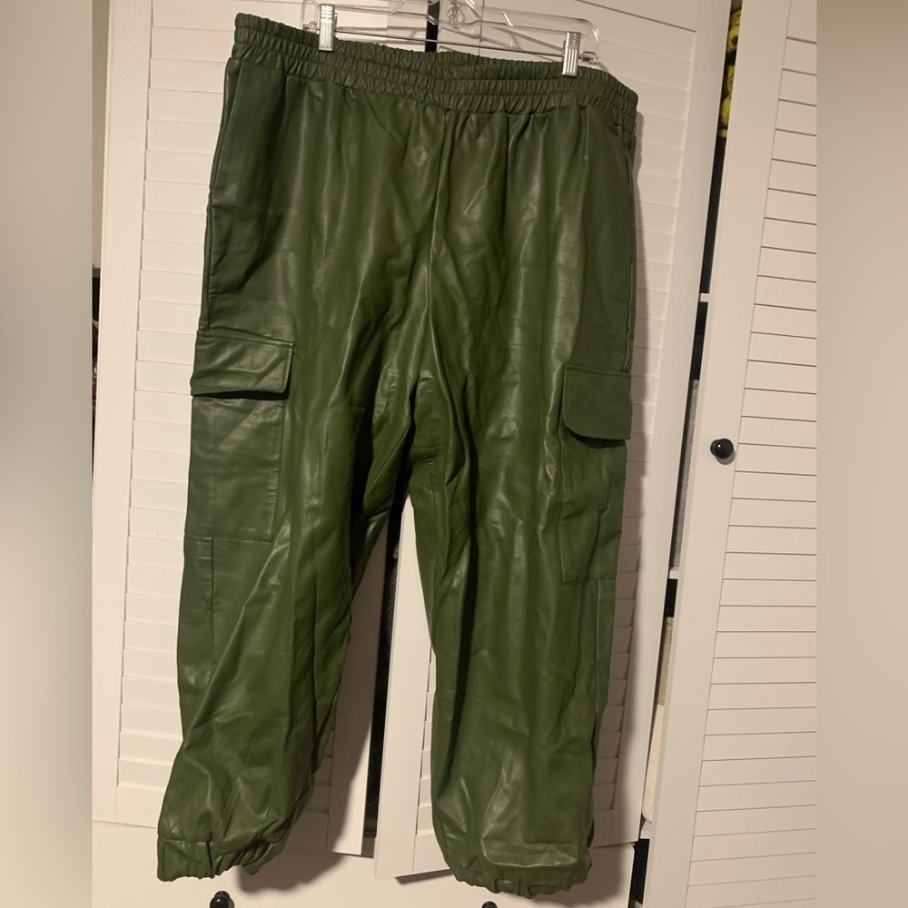 Eloquii Plus Size Green Faux Leather Cargo Pants